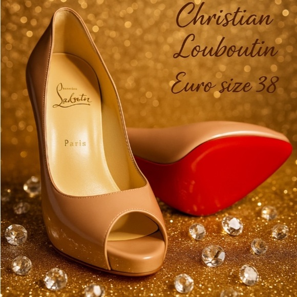 CHRISTIAN LOUBOUTIN TAN PATENT LEATHER SHOES EURO SIZE 38 (US 6.5) WORN ONCE - Picture 2 of 5